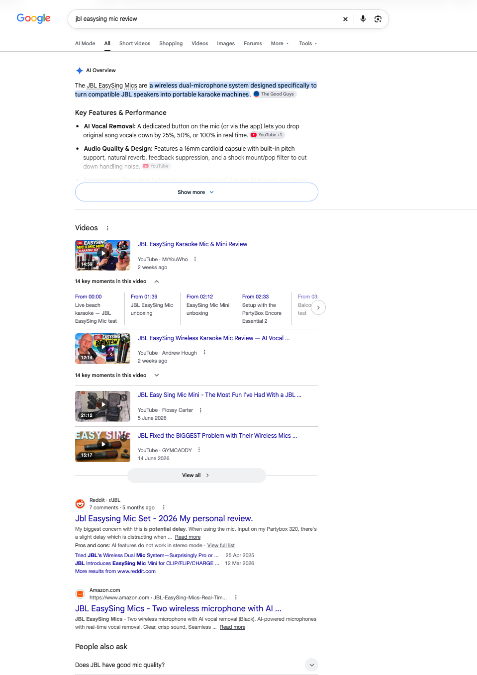 Original Google screenshot: AI Overview and video results together