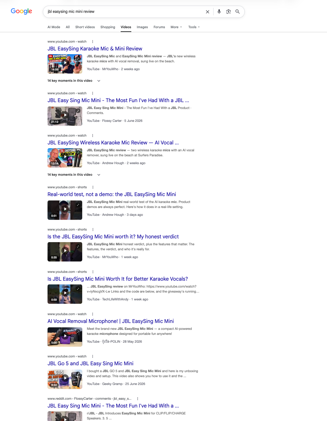 Original Google screenshot: Our work repeated throughout the results